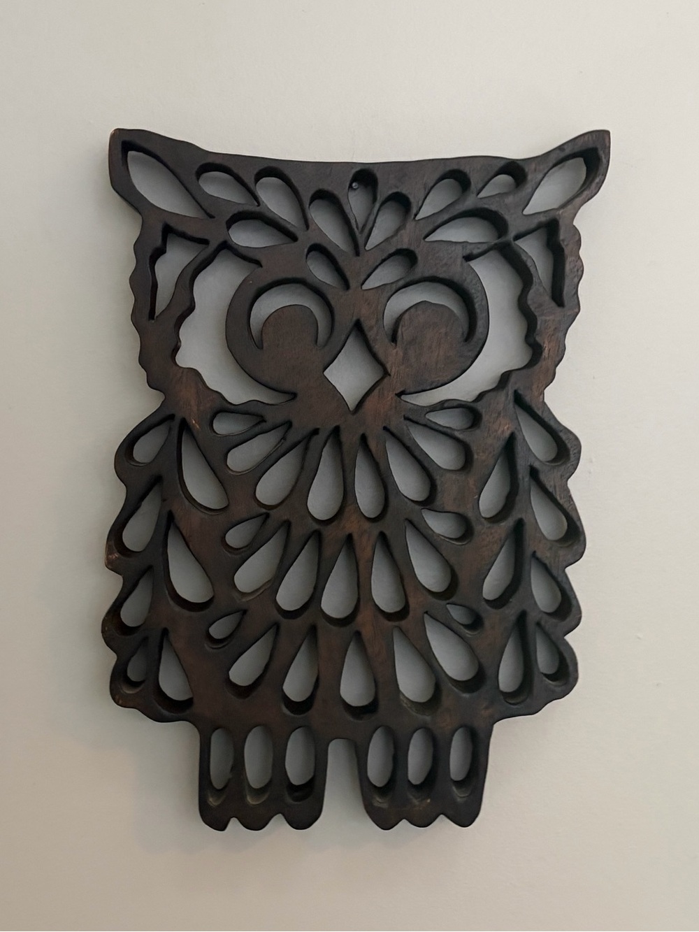 Vintage Wooden Hand Carved Owl Wall Hanging Woodland Cabin Art